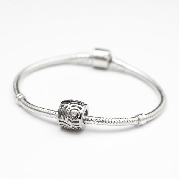 1pc Solid 925 Sterling Silver April Birthstone Bead Charm Clear Cubic Zirconia CZ, Compatible with Pandora All Other Charm Bracelet, EC191