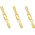 10 Sets Tarnish Resistant Glue In Cord Ends with Clasp, 18K Yellow Gold Plated Brass, Hole ID Selections: 1mm/1.5mm/2mm/2.5mm/3mm