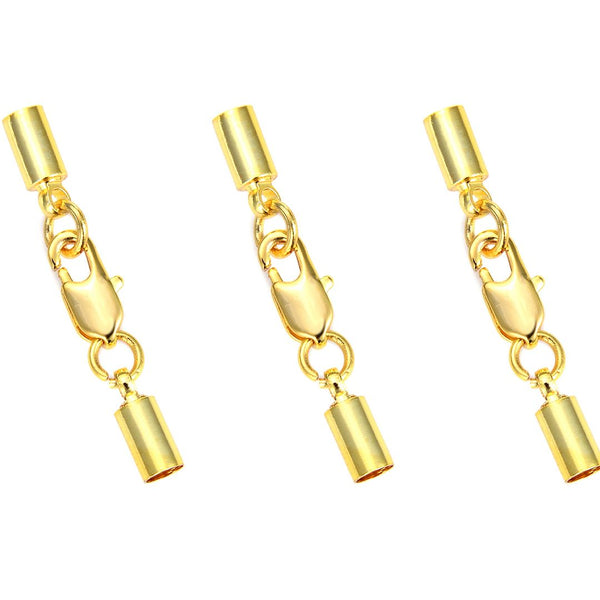 10 Sets Tarnish Resistant Glue In Cord Ends with Clasp, 18K Yellow Gold Plated Brass, Hole ID Selections: 1mm/1.5mm/2mm/2.5mm/3mm
