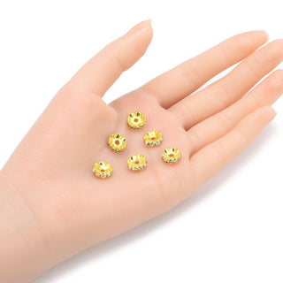 100pcs Grade A Wave Flower Crystal Clear Rhinestone Beads, 18K Yellow Gold Plated Brass, Size Selections: 4mm/5mm/6mm/8mm/10mm