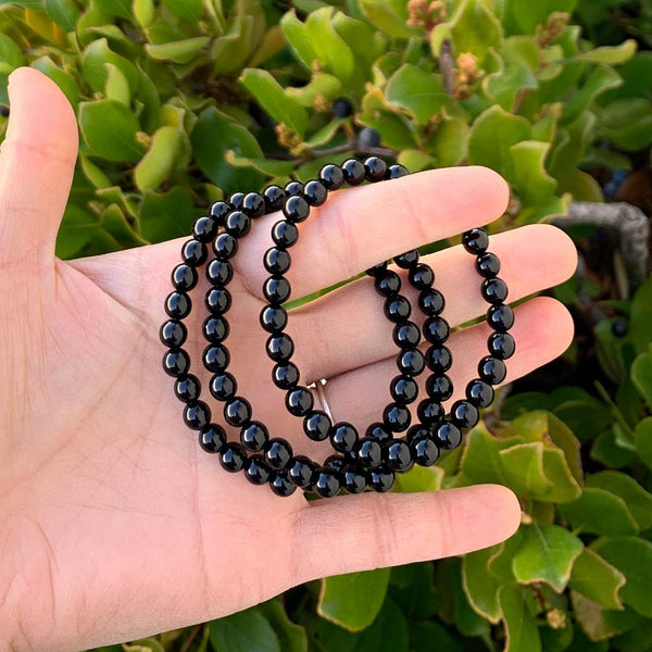 1 Strand Stretch Natural Black Agate Beaded Gemstone Bracelet, 6mm Beads, Length Selections: 7 inch/7.5 inch/8 inch