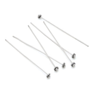 20pcs Fancy Decorative Head Pins, 4mm Artistic Flower Head, Antique Silver, 2.1 Inch Long, 0.7mm/21 Gauge, MC-W1