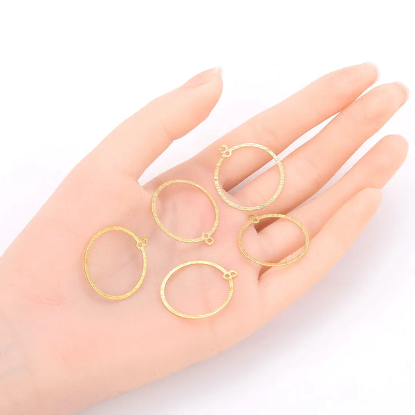 20pcs Brushed Raw Brass Large Round Circle Pendant Drop Connector Link, 2-Hole, 25mm, Unplated/Uncoated, CF-A4
