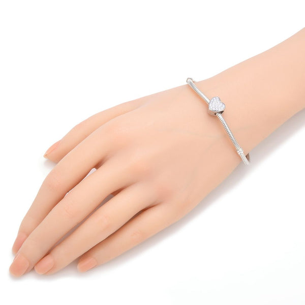 1pc 925 Sterling Silver Love Heart June Birthstone Bead Charm, Light Purple Alexandrite Cubic Zirconia CZ, 10mm, Hole ID 4.5mm, EC1-L6