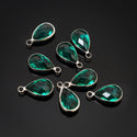 10pcs Grade A May Emerald Green Teardrop Birthstone Charm Drop, Sterling Silver Plated Brass, Size Selections: 11x7mm, 14x8mm, 16x9mm