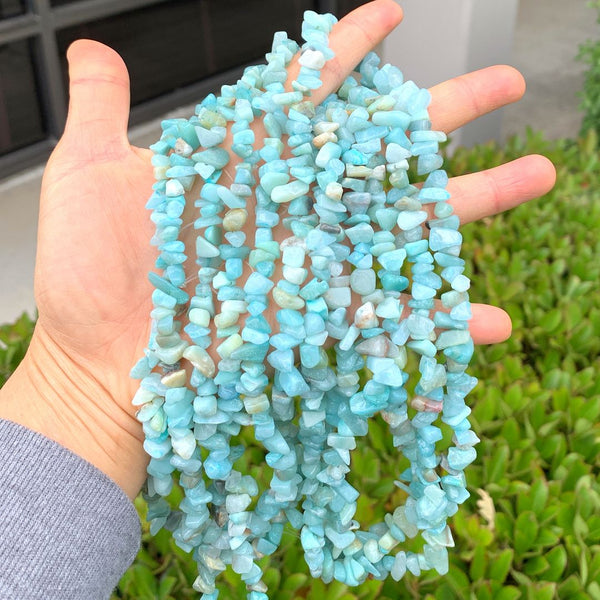 Natural Blue Amazonite Gemstone Chip Beads, Free Form, 5mm-8mm, Hole ID 1mm, 1 Strand/31 Inch, GZ1-2
