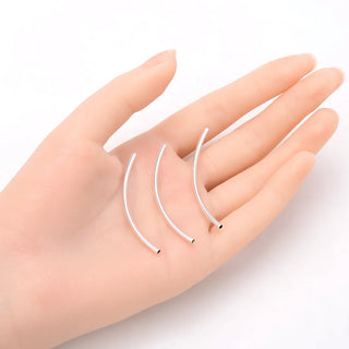 100pcs Curved Noodle Tube Beads, Sterling Silver Plated Brass, Hole ID 1.5mm, Size Selections: 25mm/30mm/35mm/40mm/50mm
