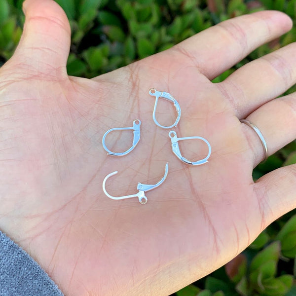 50pcs Leverback Earring Hooks, Open Jump Ring, Sterling Silver Plated Brass, Size Selections: 15mm/17mm
