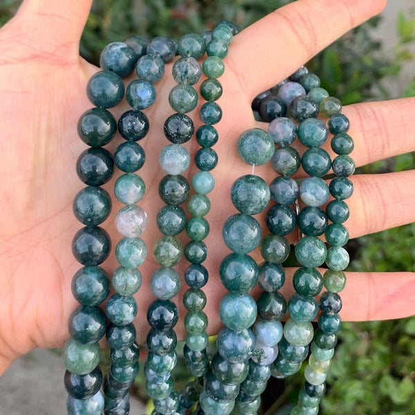 Natural Moss Agate Gemstone Round Beads, 15 Inch/1 Strand, Size Selections: 4mm/6mm/8mm/10mm