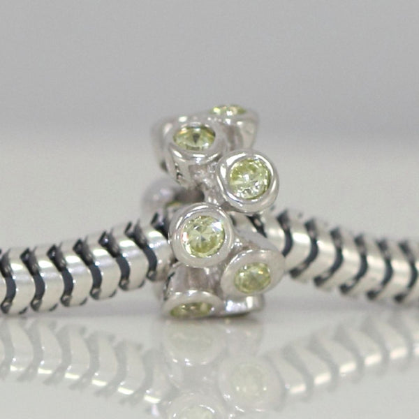 1pc Real 925 Sterling Silver Charm, August Birthstone Spacer Bead, Cubic Zirconia CZ Green Peridot Gemstone, Compatible with Pandora all Other Charm Bracelets, EC553