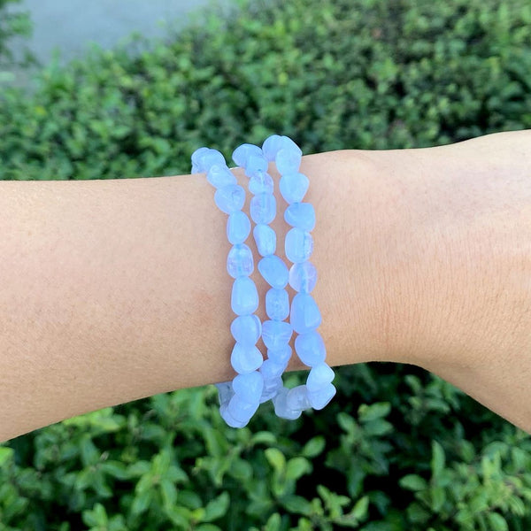 1 Strand Stretch Natural Blue Lace Agate Free Form Gemstone Bracelet, 5-8mm Small Beads, Length Selections: 7 inch/7.5 inch
