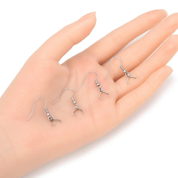 50pcs 316 Stainless Steel Fish Earring Hooks with Pinch Bail Clasp – 0.7mm Wire