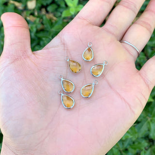 10pcs Grade A November Topaz Teardrop Birthstone Charm Drop, Sterling Silver Plated Brass, Size Selections: 11x7mm, 14x8mm, 16x9mm