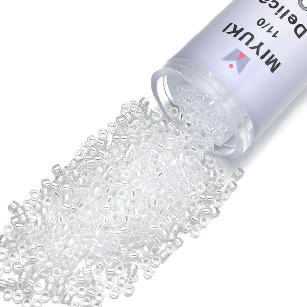 30g Miyuki Delica 11/0 Seed Beads, Translucent Luster Crystal White DB50