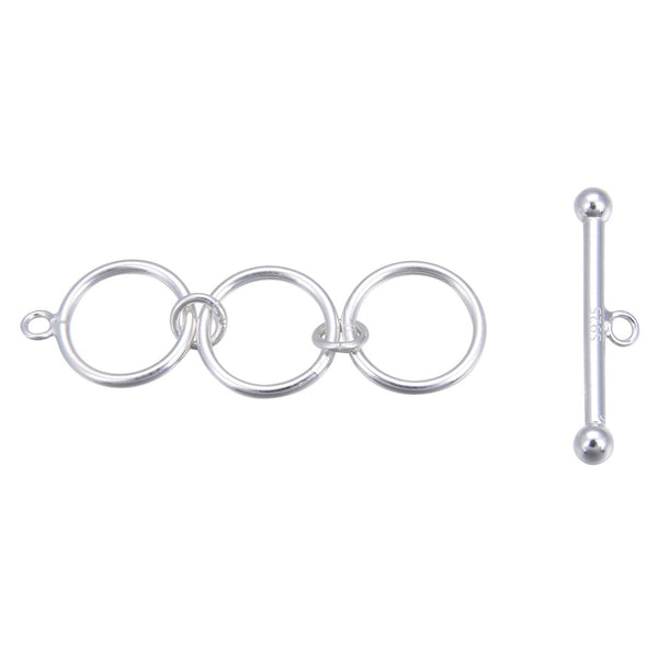 1 Set 925 Sterling Silver Adjustable Toggle Clasps, 3 Rings T-Bar Jewelry Closure, SS375-1