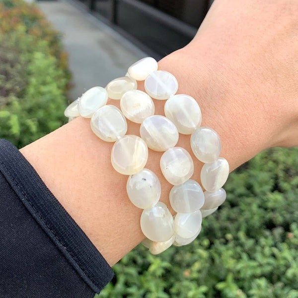1 Strand Stretch Natural White Moonstone Free Form Gemstone Bracelet, 7-10mm Beads, Length Selections: 7 inch/7.5 inch
