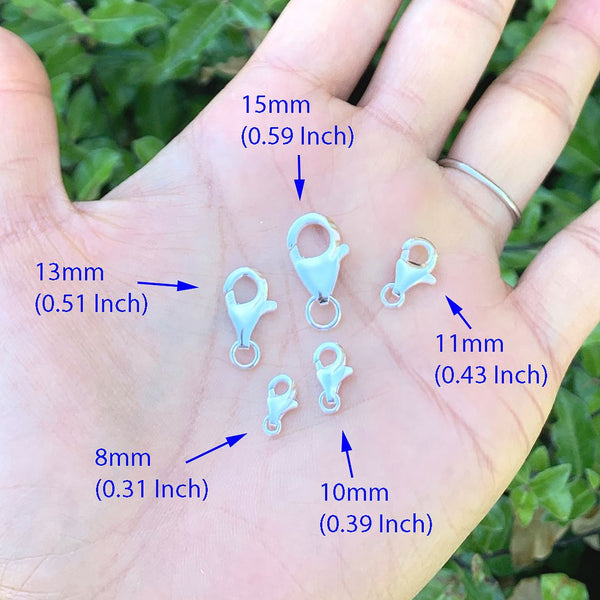 2pcs 925 Sterling Silver Lobster Claw Clasps, Size Selections: 10mm/11mm/13mm/15mm