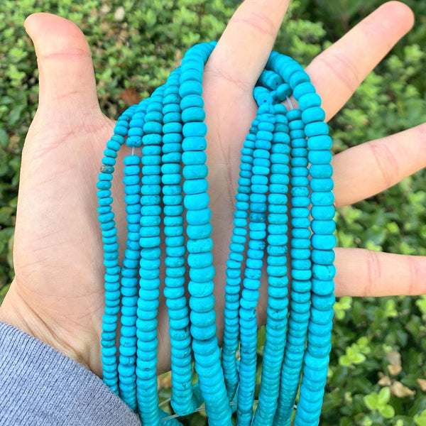 Natural Stabilized Blue Turquoise Gemstone Rondelle Beads, 15 Inch/1 Strand, Size Selections: 4x2mm, 5x3mm, 6x3mm, 8x5mm