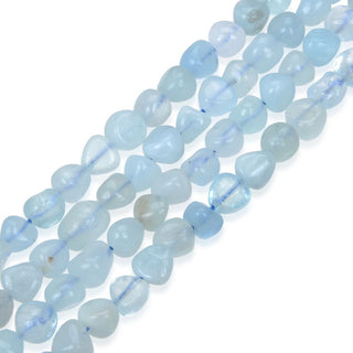 Natural Blue Aquamarine Gemstone Oval Tumbled Pebble Beads, Irregular, 8mm to 10mm, Hole ID 1mm, 15 Inch/1 Strand, GZ12-65