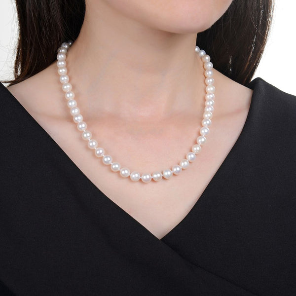 Natural Grade AAA+ Round White Cultured Freshwater Pearl Necklace, 8-9mm Pearl Strand, Length Selections: 16 inch/18 Inch