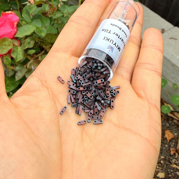 10g Miyuki Quarter Tila Seed Beads 5x1.2mm, Matte Metallic Dark raspberry QTL-2005
