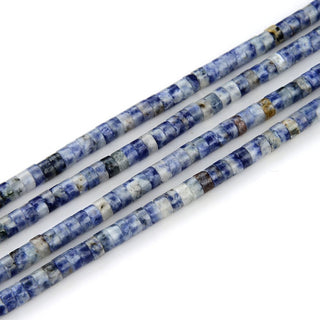 Natural Blue & White Chinese Sodalite Gemstone Heishi Tube Rondelle Beads, 4x2mm/Small, Hole ID 0.9mm, 14.5 Inch/1 Strand, GH-C10
