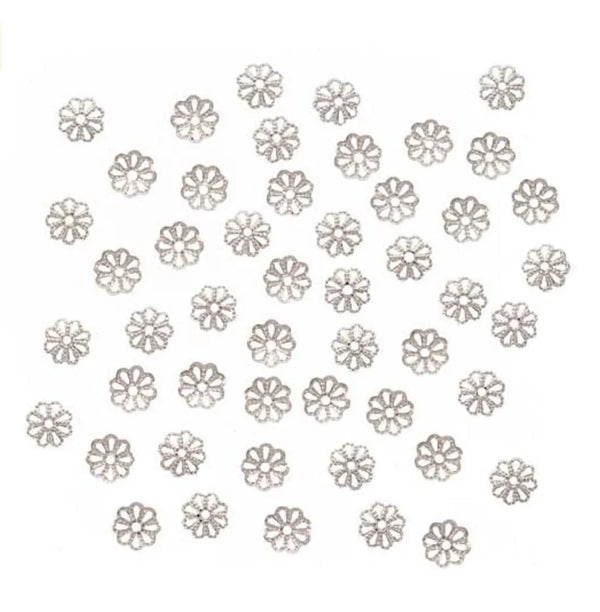 200pcs Filigree Flower Bead Caps, Silver Plated Bead End Caps, Size selections: 6mm/8mm/10mm