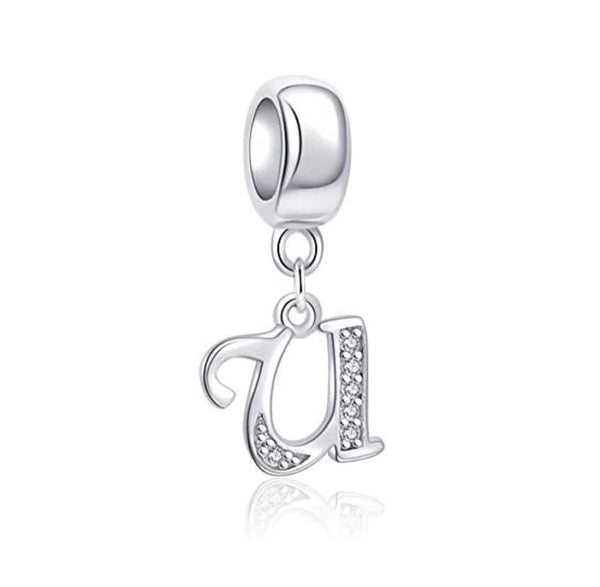 1pc 925 Sterling Silver Letter U, Alphabet Charm Pendant Drop, 18mm Long, Hole ID 4.5mm, EC3-A21