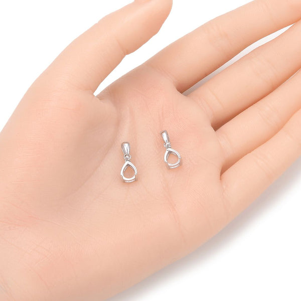 2pcs 925 Sterling Silver Open Back Teardrop Bezel Blank Setting, Inner Bracket Diameter Selections: 8x6mm, 10x8mm, 14x10mm, 16x12mm