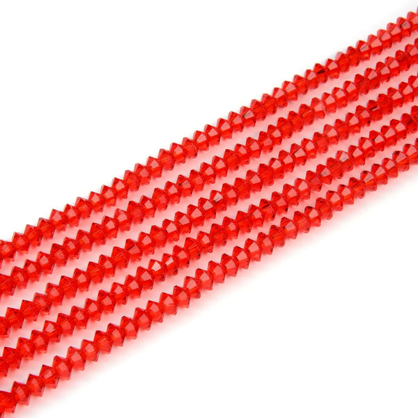 200pcs Creative Club Faceted Flat Bicone Rondelle Crystal Glass Beads #5305, Light Siam Red, 6x4mm Small, Hole ID 1mm, CC3R606