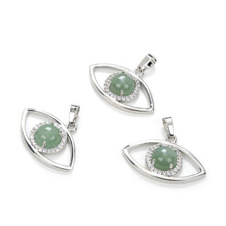 2pcs Natural Green Aventurine Gemstone Pendants, 33x18mm Evil Eye Stone Drops, G2P-L4