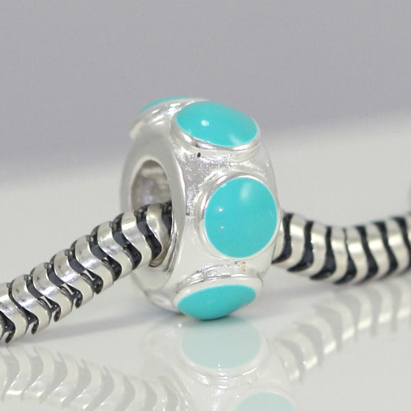 1pc Solid 925 Sterling Silver March Birthstone Charm Aqua Blue Enamel Bead, Compatible with Pandora All Other Charm Bracelet, EC30