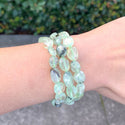 1 Strand Stretch Natural Green Prehnite Free Form Gemstone Bracelet, 7-10mm Beads, Length Selections: 7 inch/7.5 inch