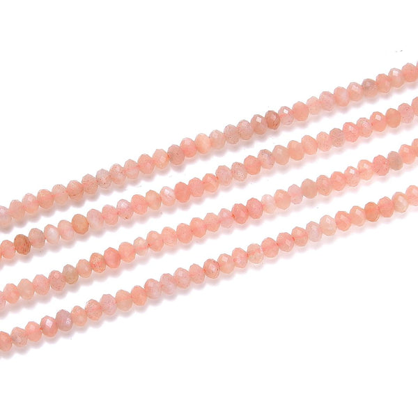 Natural Pink Moonstone Gemstone Tiny Small Faceted Rondelle Beads, 3x2mm, Hole ID 0.65mm, 15 Inch/1 Strand, GK-A6