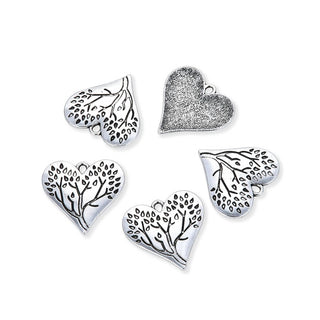 20pcs Tree of Life Heart Charms, 28mm Large One Sided Heart Drop Pendants, Antique Silver, MC-D9
