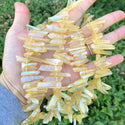 1 Strand Natural Raw Crystal Quartz Gemstone Beads, Small Drilled Stone Points, Topaz Yellow AB Titanium Coated Stone Stick, 15 Inch, GA11