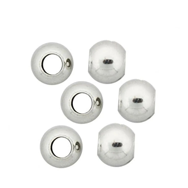 100pcs Large Hole Round Beads, Silver Plated, Size Selections: 4mm/6mm/8mm/10mm