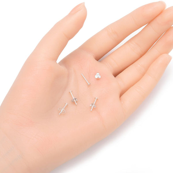 4 Pairs 925 Sterling Silver Earring Posts, Glue On Flat Board, 0.9mm/19 Gauge Pin, 8pcs Earring Backs, Flat Board Size Selections:3mm/4mm/6mm/8mm