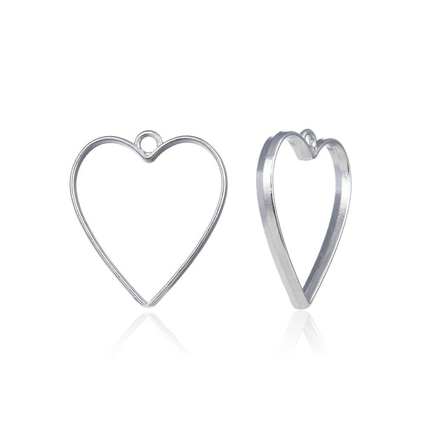 20pcs Open Back Heart Shape Bezel Blanks, Pendant Base, Large Resin Mold, Silver, 34x30mm, CF288-6