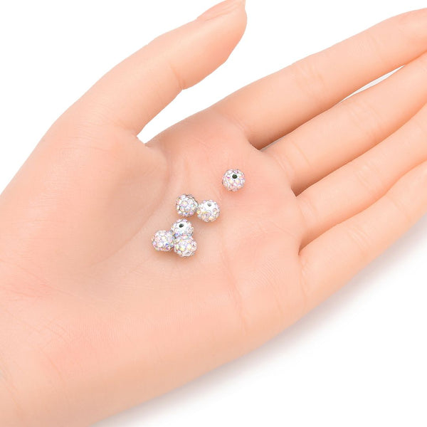 25pcs Adabele Grade A Suncatcher Crystal Rhinestone Pave Polymer Clay Beads, Clear White AB, Size Selections: 6mm/8mm/10mm/12mm