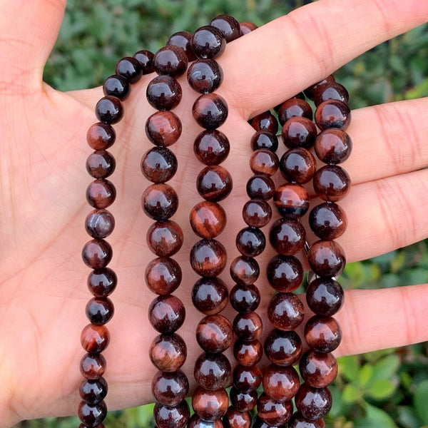 Natural Red Tigers Eye Gemstone Round Beads, 1 Strand/15 Inch, Size Selections: 4mm/6mm/8mm/10mm