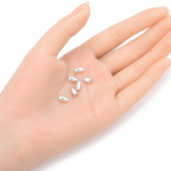 500pcs Tarnish Resistant Oval Beads, Sterling Silver Plated Brass, Size Selections: 7x4mm, 8x5mm, 10x6mm, 12x7mm