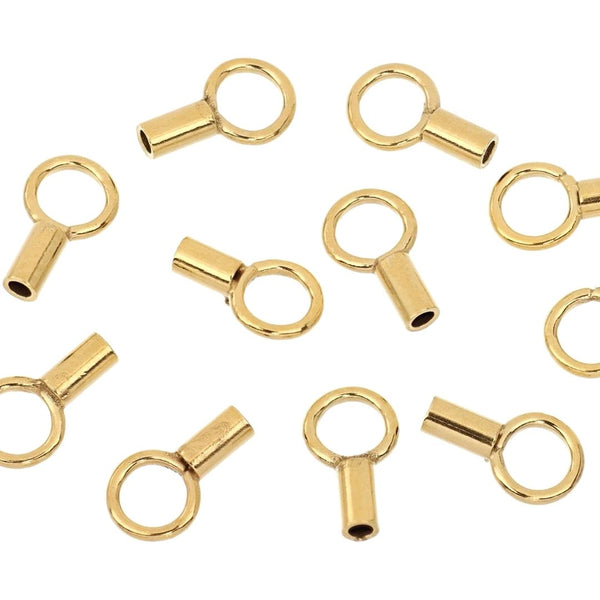 10pcs Real 1/20 14K Gold Filled Crimp Cord End Caps, Closed Ring, Hole ID 1mm, JK4-D1