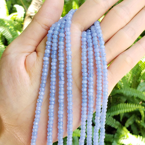 Natural Aquamarine Blue Quartz Gemstone Faceted Rondelle Beads, 4x2mm/Small, Hole ID 0.9mm, 14 Inch/1 Strand, GH1R-14