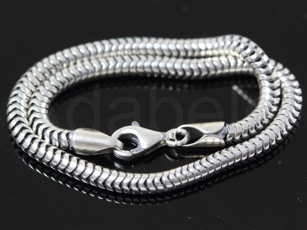 1pc 925 Sterling Silver 3mm Snake Chain Charm Bracelet, Antique Silver Finish, Length Selections: 7 inch/7.5 inch/8 inch/8.5 inch