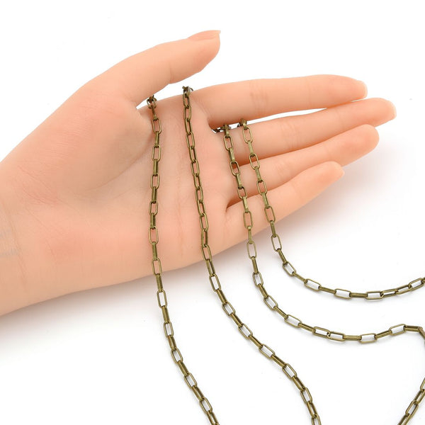 33 Feet Paperclip Cable Chain Link, Unfinished, Antique Bronze Plated Copper, Chain Width Selections: 2.3mm/3.4mm