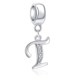 1pc 925 Sterling Silver Letter T, Alphabet Charm Pendant Drop, 18mm Long, Hole ID 4.5mm, EC3-A20