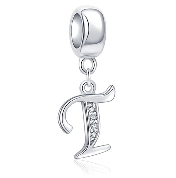 1pc 925 Sterling Silver Letter T, Alphabet Charm Pendant Drop, 18mm Long, Hole ID 4.5mm, EC3-A20