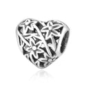 Real 925 Sterling Silver Filigree Floral Heart Charm Star Flower Bead
