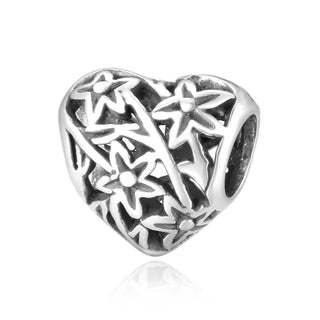 Real 925 Sterling Silver Filigree Floral Heart Charm Star Flower Bead